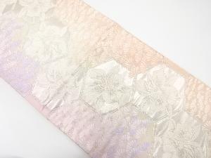 アンティーク　亀甲に蘭・菊模様織り出し　暈し袋帯（着用可）